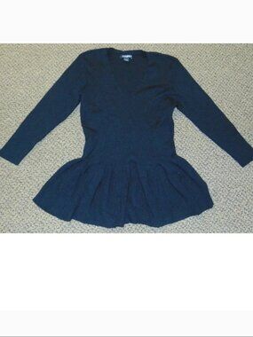 Roz & Ali Sweater Womens LP Black Ribbed 3/4 Long Sleeve V-Neck Petite